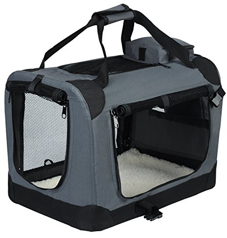 EUGAD Hundebox, Hundetransportbox faltbar Hundetasche, Transportbox für Hunde 102x69x69cm, Hundebox Auto, hundebox für Reise, Auto & Zuhause, Grau 0135HT