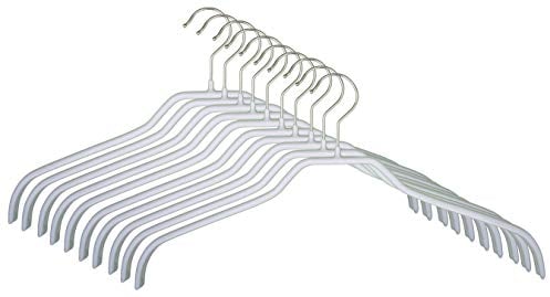 MAWA Kleiderbügel, Set mit 10 platzsparenden und rutschfesten Bügeln, ideal für Hemden und Blusen, mit 360°drehbarem Haken, Antirutschbeschichtung, 41 cm, Weiß