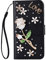 Awenroy Glitter Wallet Case for iPhone 6 Plus / 6S Plus Luxury Bling Rhinestones Diamonds Pattern and PU Leather Magnetic Flip Cover with Card Slots Holders Wallet Case - Black