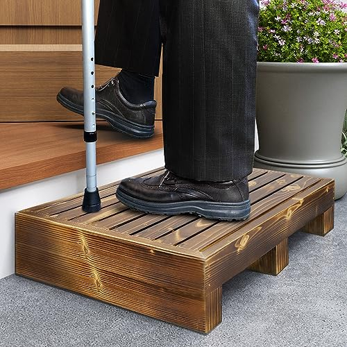 100% Solid Wood Indoor/Outdoor 3 1/2 High Riser Step - Non-Slip All Weather Top & Feet Mobility Assistance