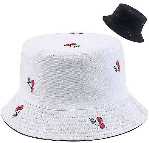XYIYI Kirsche Weiß Reversibel Fischerhüte Anglerhut Sonnenhut Für Damen Mädchen