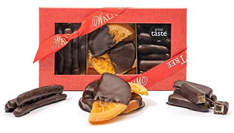 Walnut Tree – Stem Ginger, Lemon Peel and Orange Slices in Belgian Dark Chocolate – Vegan – Vegetarian – Gluten Free – Luxury Gift Selection, Birthday, Anniversary – 220g