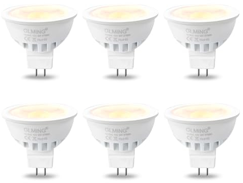 GLMING Ampoule LED mr16 5W, équivalent à incandescence 50W, Spot basse tension 12V pour éclairage de paysage encastré à double broche gu5.3 2700k blanc chaud, lot de 6