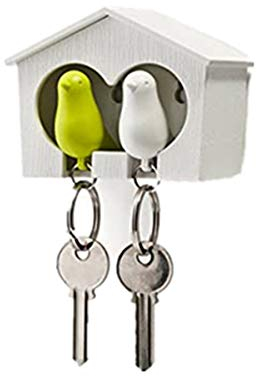 TOPWAYS Novelty Duo Sparrow Bird House Schlüsselanhänger & Sparrow Bird Schlüsselanhänger (weißer und grüner Vogel)