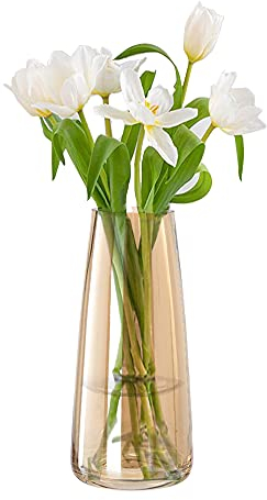 Aoderun Blumenvase Glas Vasen Deko 22cm Hoch Braun Vase für Pampasgras Kleine Vasen für Tischdeko Handgefertigte Vase für Home Esstisch