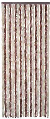 Tidyard Rideau de porte avec protection contre les insectes, rideau chenille de soleil, rideaux à fils pour extérieur, 120 x 220 cm, beige et marron clair