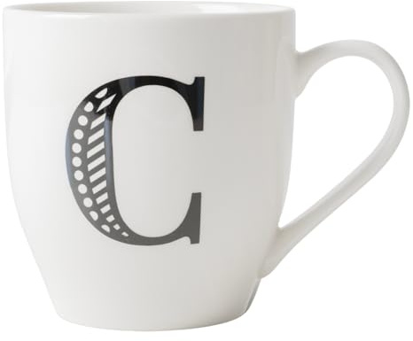 FabFinds Hugga Mug with Initials Classic Black and White Ceramic Large Gift Coffee Cups (H11cm X W11cm) (Approx.) (C)