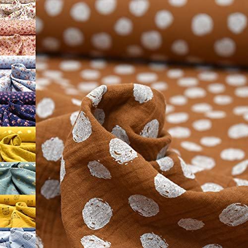 MAGAM-Stoffe Paul Musselin Mulltuch Kinder Baumwollstoff Oeko-Tex Meterware 50cm (Big Dots haselnuss)