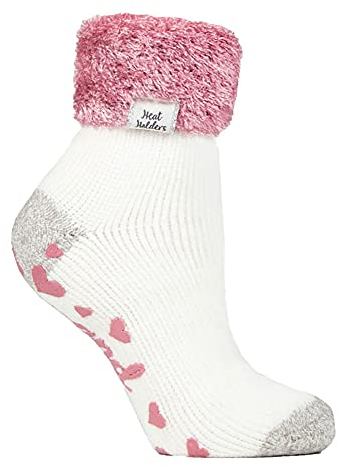 HEAT HOLDERS - Womens Fluffy Turnover Cuff Thermal Ankle Slipper Lounge Bed Socks with Non Slip Grips (4-8 uk, 37-42 eur, HHL22)