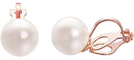 Vissen Boucle doreille non percee Clip Femme Perle blanche Plaqué or rose Boucle oreille pince Perles nacre pour Fille