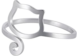 Dreamtimes Schlangenringe verstellbarer Ring für Frauen Fuchsring Edelstahl Katze Hundepfote Engelsflügel Ring einfach entzückend Tier Fingerschmuck Paarringe (Katze)