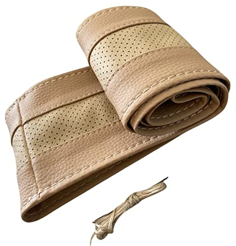 LB114 - Lenkradbezug 37-39 cm zum Schnüren Beige Leder mit Beige Naht