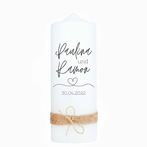Hochzeitskerze | Monochrom | 15-30 cm Höhe | Trauung | Personalisierte Kerze | Hochzeitsgeschenk personalisiert | Traukerze (20 cm, Mit Strickschleife)