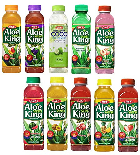 OKF Assorted Flavours Aloe Vera Juice Drink 500ml (10 Bottles, 5 different Flavours) HALAL