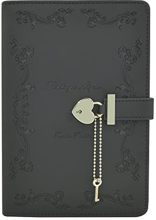 NectaRoy Vintage Lockable Notebook, A5 Travel Journal with Heart-Shape Lock & Key, PU Leather Dairy, 360 Pages Lined Paper, Office School Supplies Student Stationery, Size 5.9 x 8.58