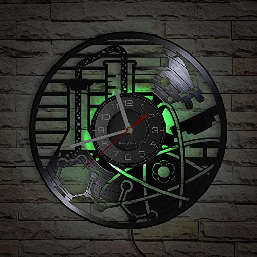 Smotly Vinyl Wanduhr, Wissenschaft Experiment Thema Wanduhr mit LED Nachtlicht, eine Home Wanduhr Geschenk für Wissenschaftsliebhaber.