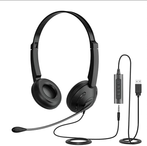 Monodeal Headsets with Microphone for Laptop, 3.5mm Jack & USB, Noise Cancelling Office PC Headset with Mute and Volume Control, Plug and Play