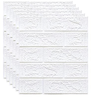 Melairya 3D-Wandpaneele for Abziehen und Aufkleben for die Innenwanddekoration, Selbstklebende Schaumstoff-Ziegeltapete, 20 Stück (Color : Weiß, Size : 35x38cmx20pcs)
