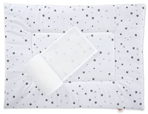 FabiMax Laufgittereinlage und Umrandung aus Netzstoff für Laufgitter 75x100 cm, graue Sterne auf weiß