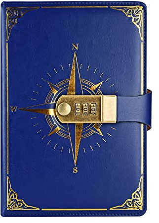 NectaRoy Carnet de Voyage, Carnet de Note avec serrure, Journal intime avec Code(Modèle de Boussole), Carnet Secret fille pour Bureau Scolaires Étudiant Papeterie Cadeau D'anniversaire, 22x15cm