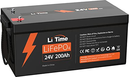 LiTime 24V 200Ah Batteria Lifepo4, Batteria al Litio con 200A BMS, 4000-15000 Cicli, Potenza Massima Di Carico 5120W, Batteria al Litio è Perfetta Per il Backup Domestico Caravan Campeggio.