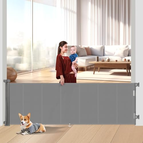 Miumoon 304,8 cm einziehbares Babygitter, 86,4 cm hoch, einziehbares Tor mit verstärktem Streifen-Design, um Durchkriechen zu verhindern, 3 m extra breites, einziehbares Hundegitter für drinnen und