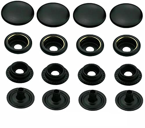 ISTA TOOLS Druckknöpfe Schwarz Ringfeder, Ring-Feder-Buttons, R-Feder-Snaps, Messing, rostfrei, vierteilig Metallknöpfe (5 Stück - 15 mm)
