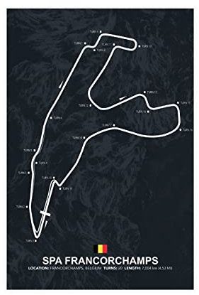 FISH DRAGATE Spa Francorchamps F1 Track Leinwandposter, Schlafzimmer-Dekor, Sportlandschaft, Büro, Raumdekoration, Geschenk, ungerahmt, 50 x 75 cm