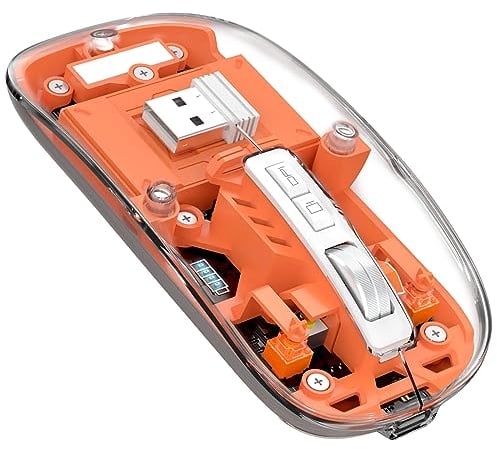 T900 Souris sans Fil Rechargeable, Ultra Mince 2.4G + Bluetooth 5.1 Souris Silence 2400 DPI, Souris Gamer Transparente récepteur USB pour Laptop/PC/Mac, Niveau de batterie visible-Orange