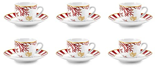 Fade Set 6 tazzine da caffè con piattino in porcellana con coralli Lagoon Glamour 100 ml