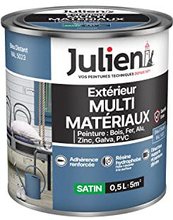 Julien Peinture Multi-Matériaux Satin en phase Aqueuse - Bois, Fer, Alu, PVC, Zinc, Acier galvanisé, brut ou peint - Bleu Distant 0,5 L