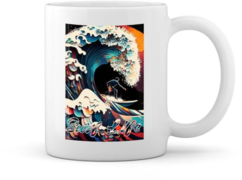 Surf Life On The Great Wave Off Kanagawa Surfer New Trend Fun Lustig Weiße Tasse Mug