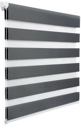 WOLTU Doppelrollo Klemmfix ohne Bohren Dunkelgrau B65 x H120 cm, Duo Rollo Zebrarollo Fensterrollo Klemmrollo Seitenzugrollo Easyfix lichtdurchlässig & verdunkelnd Rollos für Fenster und Tür