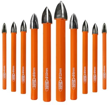 BGTEC 10 punte per legno a gambo rotondo in carburo di tungsteno 5 mm x 2 + 6 mm x 4 + 8 mm x 2 + 10 mm + 12 mm per legno, plastica, muratura, mattoni, granito