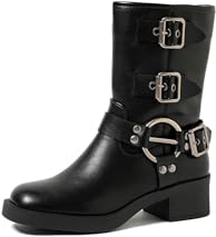 QUEEN HELENA Stivaletti Biker Stivali Bassi con Fibbie Casual Donna X30-116 (Nero, Sistema Taglie Calzature EU, Adulto, Donna, Numero, Media, 38)