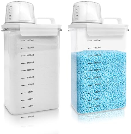 Cbilzxer Waschpulver Aufbewahrungsbox, 2 Stück 2300ML Waschmittel Spender, Mit Messbecher Waschpulver, PET Kunststoff Klar, BPA-frei, mehrzweck-waschpulver-spender für Waschmittel (2300ml*2)