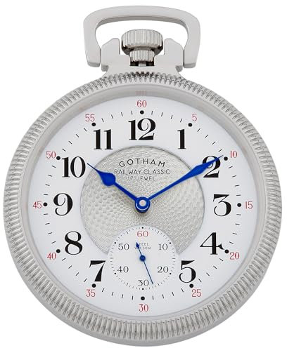 Gotham Herren Edelstahl Mechanische Handaufzug Eisenbahn Klassische Nostalgie Serie Taschenuhr # GWC14113SX, silber