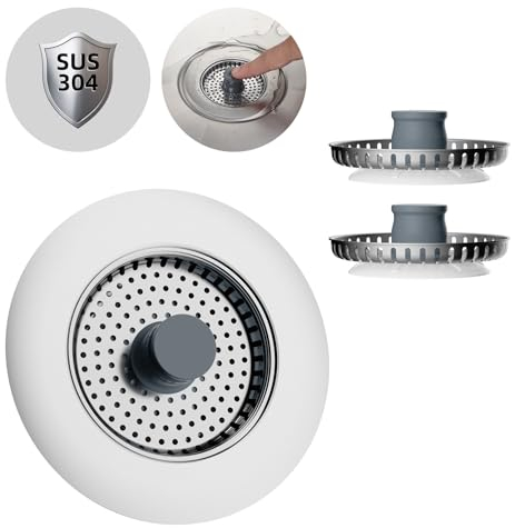 Hibbent Bouchon Evier Cuisine, Bouchon Evier Avec un Set Combiné Filtre Evier Cuisine,Equipé de 2 Filtres En Inox,Anti - Blocage, Anti-Odeur,Grille Evier Cuisine-Profondeur de L'éVier >22mm