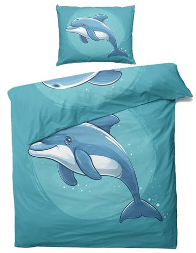 MOBEITI Delphin Bettwäsche 135x200, Meerestiere Wendebettwäsche, Weiche Kuschelige Mikrofaser Bettbezug Set 2teilig, 1 Kissenbezug 80x80, mit Reißverschluss -MO&201