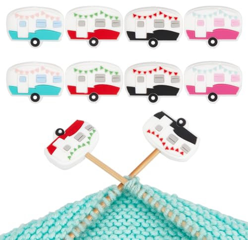 NBEADS 8 Stück 4 Farben Stricknadel Stopper, Campervan Nadelspitze Schützer Focal Perlen für Stifte Silikonnadel-Endkappen Nähen Quilten Zubehör für DIY und handgemachte Kunsthandwerk