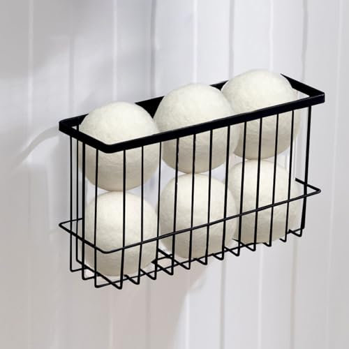 YEXEXINM Magnetic Dryer Ball Holder for Laundry Room Organization, Accommodates Six Dryer Balls, Black Iron Dryer Ball Container