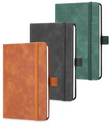 Azyvum Notizbuch A6, Notebook, 3 Stück Notizbücher Set, Journal buch, Reisetagebuch, Notizbuch Liniert a6, Notizblock, Notizbücher, 100gsm, 200Pages, Reisetagebuch, Notizbuch Leder,Braun/Grün/Schwarz