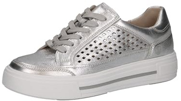 CAPRICE Damen Plateau Sneaker aus Leder mit Lochmuster, Silber (Silver Metal.), 40.5 EU