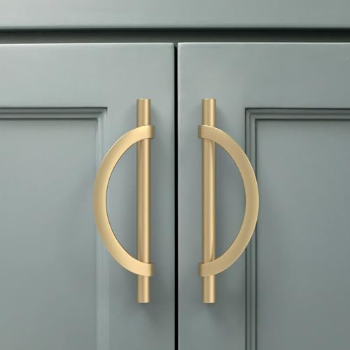Amerdeco Gold Cabinet Pulls 128mm Hole Center, Modern Style, Zinc Alloy, Gold Finish, 10 Pack with Installation Hardware