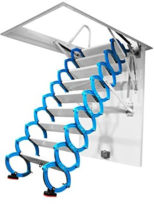 Escalera Escalera telescópica Completamente automática para Loft Escaleras montadas en la Pared Elevador eléctrico Escaleras abatibles Escalera abatible Adecuada para el ático, Empresa en la azotea