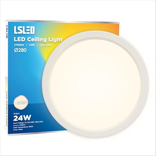 L5L3D Deckenlampe LED, Φ28x3 CM 24W 2900LM 4000K IP44 Wasserfest LED Deckenleuchte Flach Weiß Küchelampe für Wohnzimmer Badezimmer Schlafzimmer Flur Kella, Ultra Dünn