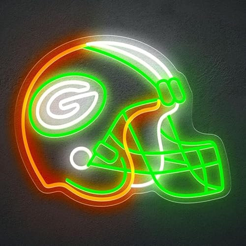 Green Football Helmet Neon Sign, LED Neon Light Wall Decor for Game Room, Man Cave, Sports Fan present, Bar, Club