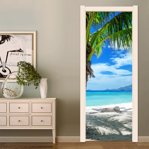 FLFK 3D Türtapete Selbstklebend TürPoster 85X215cm-Strand am Meer Türaufkleber Abziehen und Aufkleben Mauer Aufkleber Zuhause Dekor(2 Stk/Set)