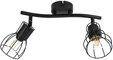 LED Universum - Retro Deckenleuchte Deckenstrahler KAFES 2-flammig in Gitteroptik E14-Fassungen (ohne Leuchtmittel) Metall Deckenlampe schwarz schwenkbar Industrie Deckenspot Vintage
