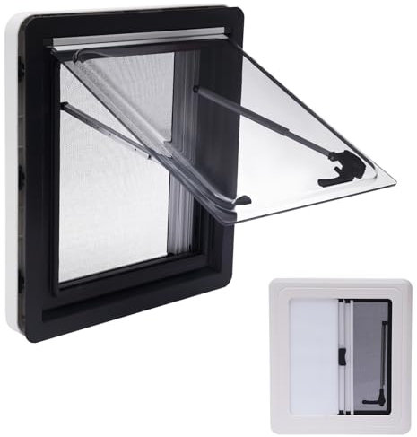 WSIKGHU Caravan Seitenfenster 450x500mm Wohnwagen Fenster 70° Push Fenster mit Fliegengitter und Rollo, Acryl Aluminium Wohnmobilfenster, Ausstellfenster für RV Wohnwagen Fahrzeugen, Camper | E13